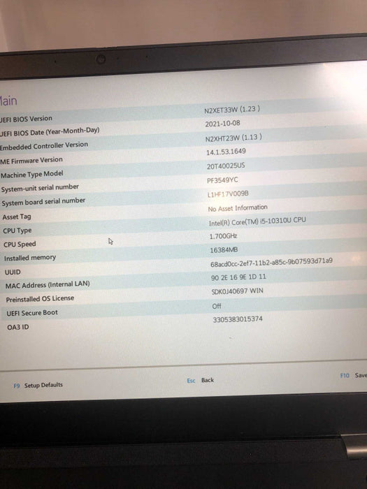 Lenovo ThinkPad P15s intel i5-10310U @ 1.7GHz / 16GB Ram / 256GB m.2 ssd