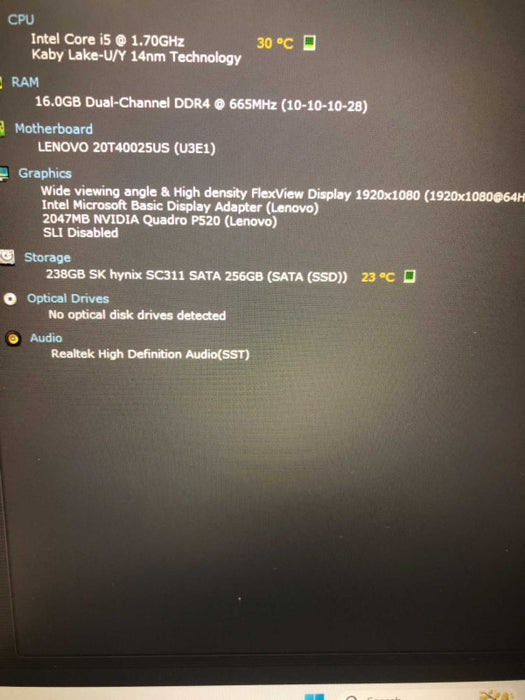 Lenovo ThinkPad P15s intel i5-10310U @ 1.7GHz / 16GB Ram / 256GB m.2 ssd