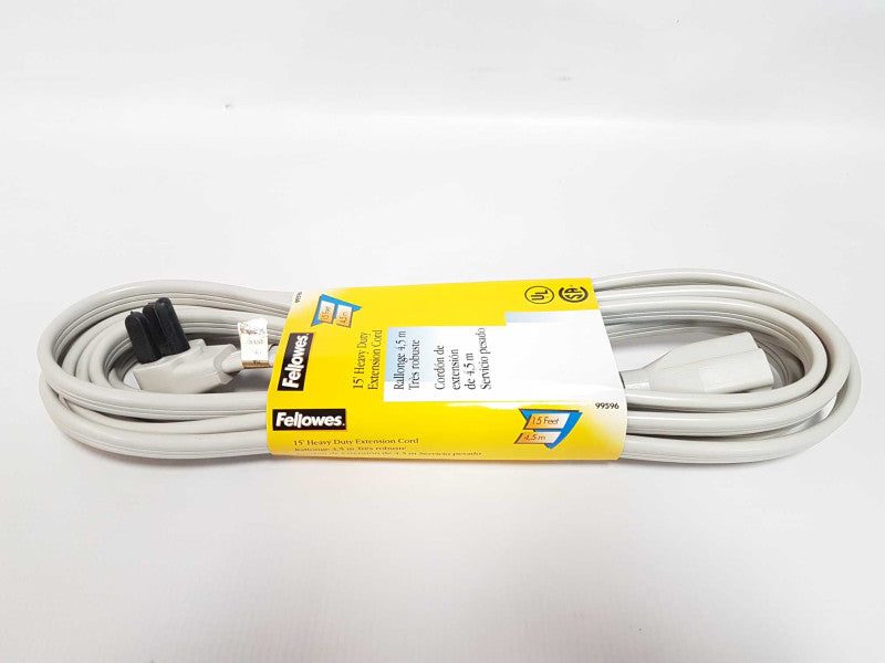 NEW Fellowes 99596 Indoor Heavy-Duty Extension Cord, 3-Prong 1-Outlet, 15\\' Q#