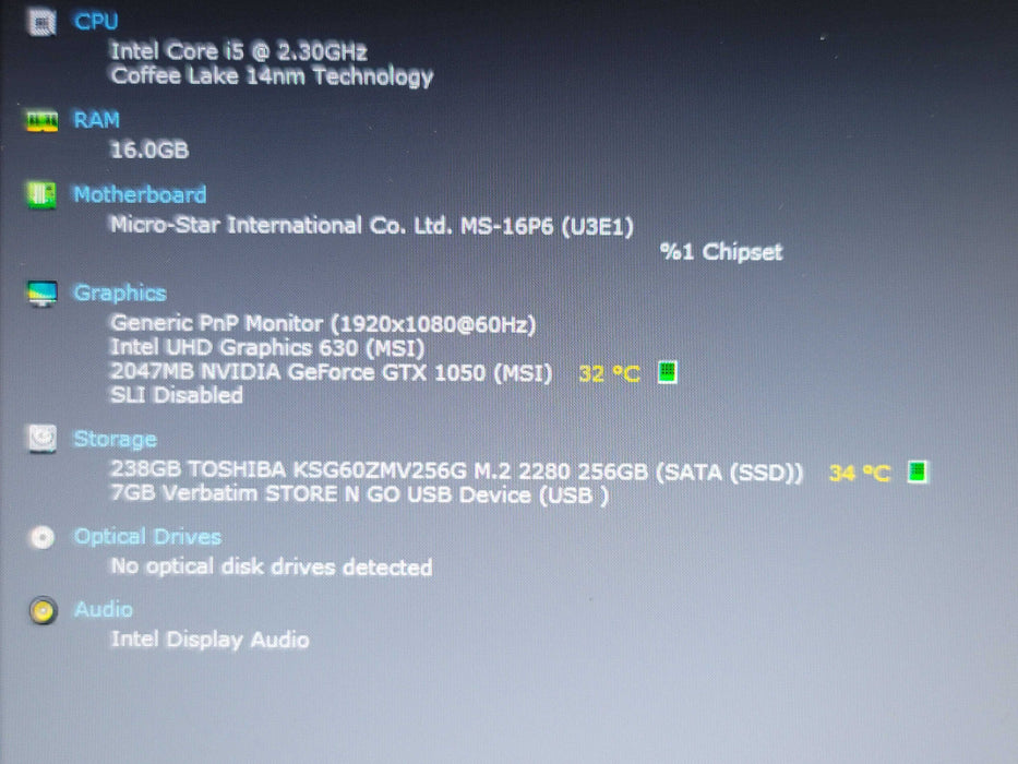 MSI GL63 i5-8300H 16GB DDR4 GTX 1050 256GB M.2 SSD  β Lap200