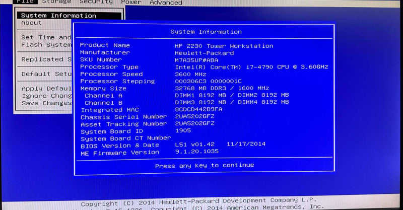 HP Z230 - Intel Core 4C i7-4790@3.60GHz, 32GB@1600MHz Q