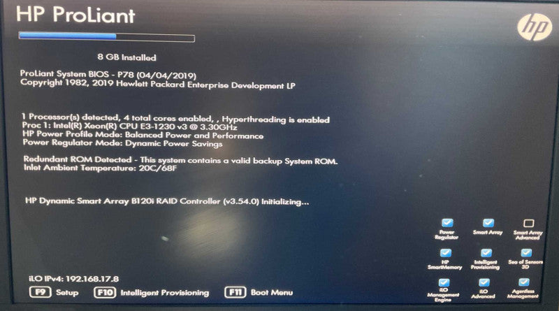 HP ProLiant ML310e Gen 8 v2 Intel Xeon E3-1230 v3 @3.30GHz 8GB RAM -