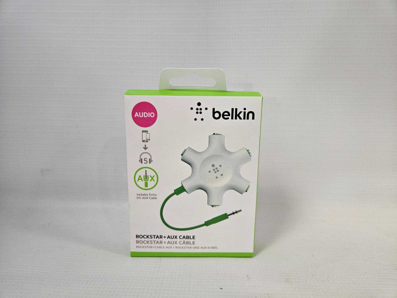 BELKIN ROCKSTAR + AUX CABLE, 5 WAY SPLITTER New In Box Q)