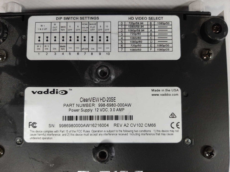 Vaddio ClearView HD-20SE PTZ Camera 998-6980-000AW Read _