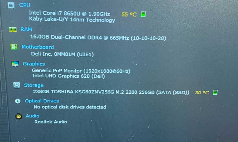DELL Latitude 5590 Laptop Intel Core i7-8650U 16 GB DDR4 RAM 256GB SSD Q