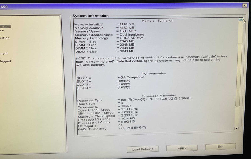 DELL Precision T1650 Intel Xeon E3-1225 v2@3.2GHz 8GB RAM  -
