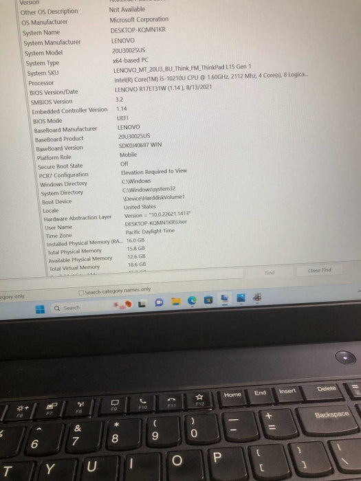 Lenovo ThinkPad L15 intel i5-10210U @ 1.60GHz / 16GB Ram / 256GB m.2 ssd