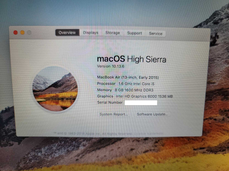 MacBook Air 2015 13\\" i5-5250U, 8GB DDR3, 121GB SSD Q