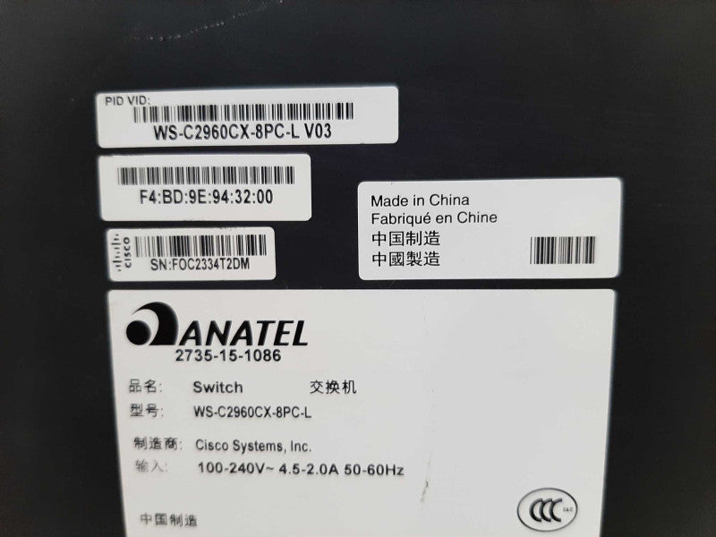 Cisco Catalyst WS-C2960CX-8PC-L 8-Port Gigabit Ethernet PoE+ Compact switch _