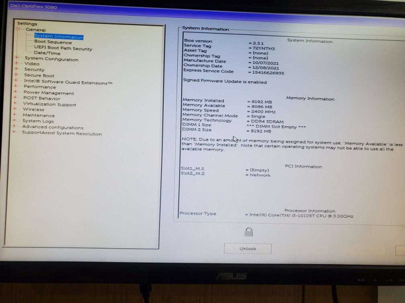 Dell Optiplex 3080 Micro Intel i3-10105T @3.0GHz 8GB RAM No HDD/OS