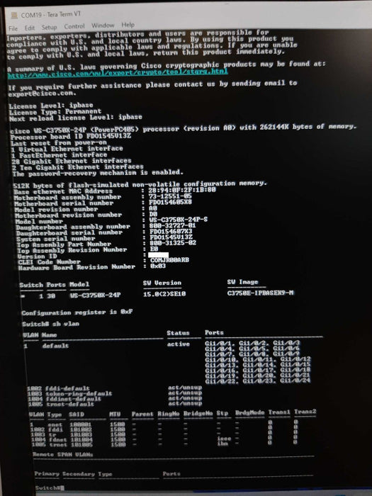 Cisco WS-C3750X-24P-S 24-Port PoE Gigabit 3750X Switch Q_