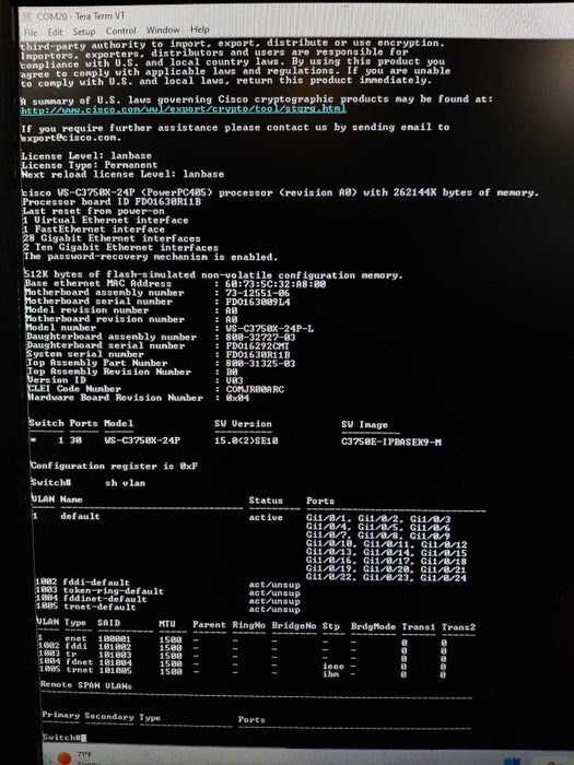 Cisco WS-C3750X-24P-L 24-Port PoE Gigabit 3750X Q_