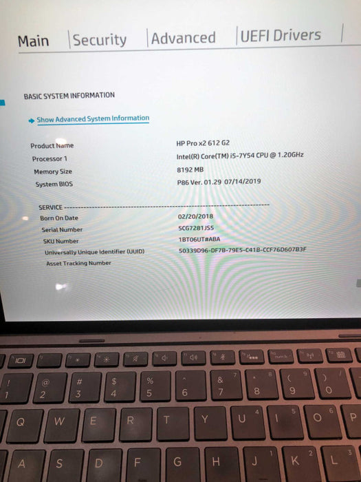 HP Pro X2 612 G2 Intel i5-7Y54 @ 1.20GHz / 8GB Ram / 180GB m.2