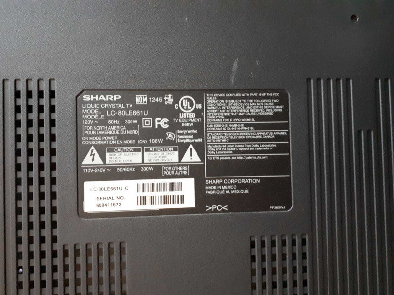 SHARP AQUOS 80\\" LCD TV - LC 80LE661U- See notes &