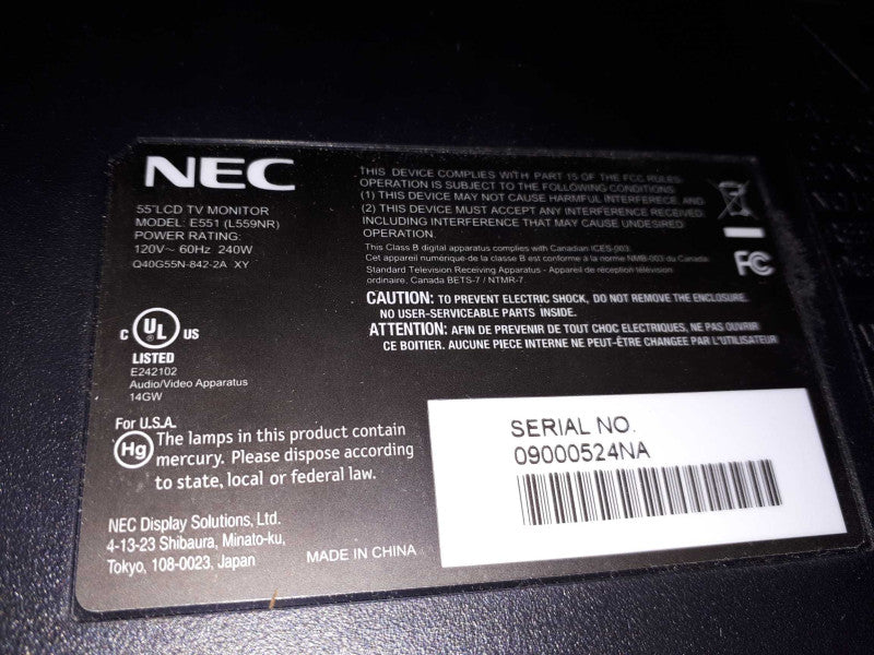 NEC 55\\" LCD TV Monitor- E551 (L559NR)  &