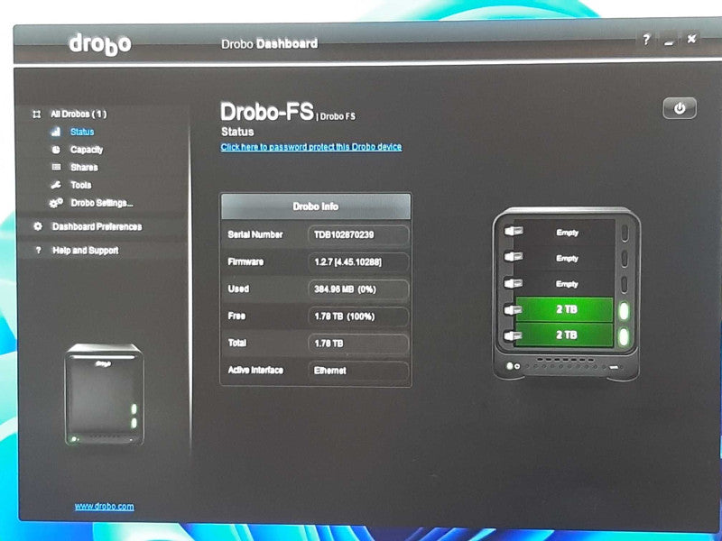 Drobo FS DRDS2-A Ethernet NAS 5-Bay Storage Array , 2x 2TB HDDs _