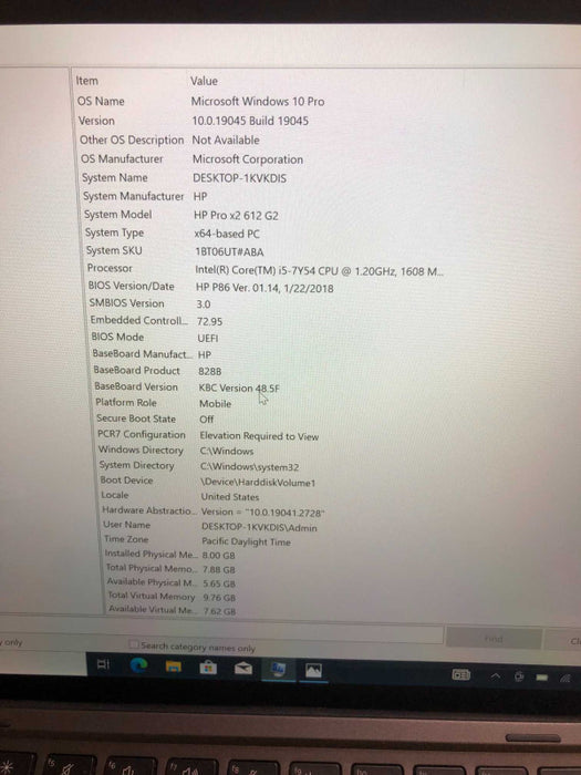 HP Pro X2 G2 intel i5-7Y54 @ 1.20GHz / 8GB Ram / 256GB m.2