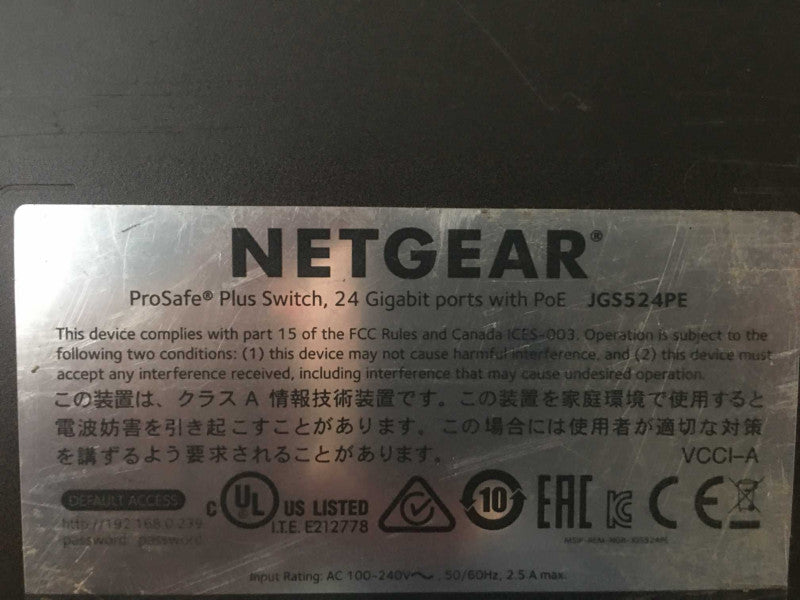 Netgear ProSafe JGS524PE 24-Port Gigabit Ethernet Switch 12-Port PoE