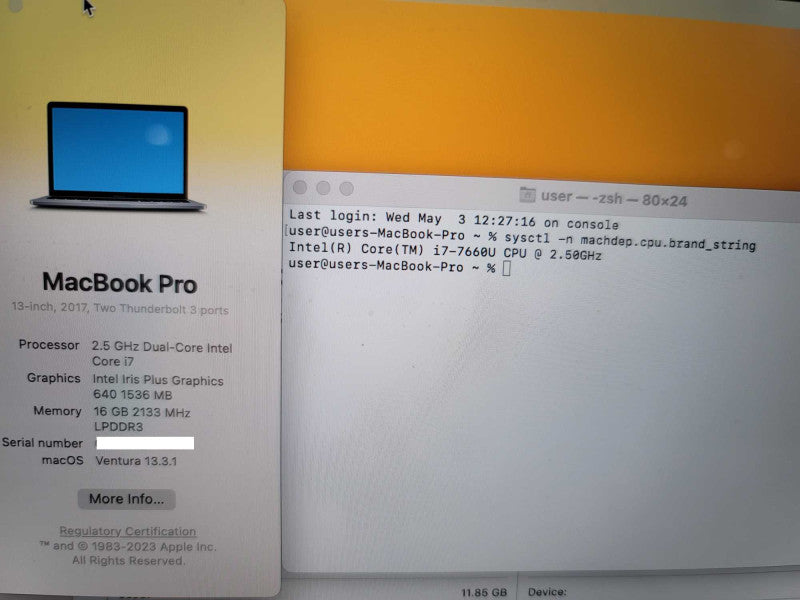 MacBook Pro 2017 13\\" i7-7660U, 16GB DDR3, 250GB SSD