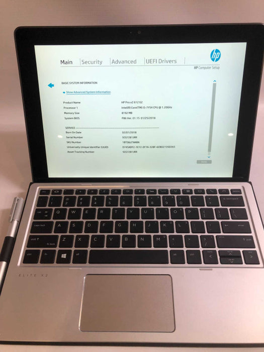HP Pro X2 612 G2  INTEL I5-7y54 @ 1.2GHz / 8GB Ram / 128GB m.2