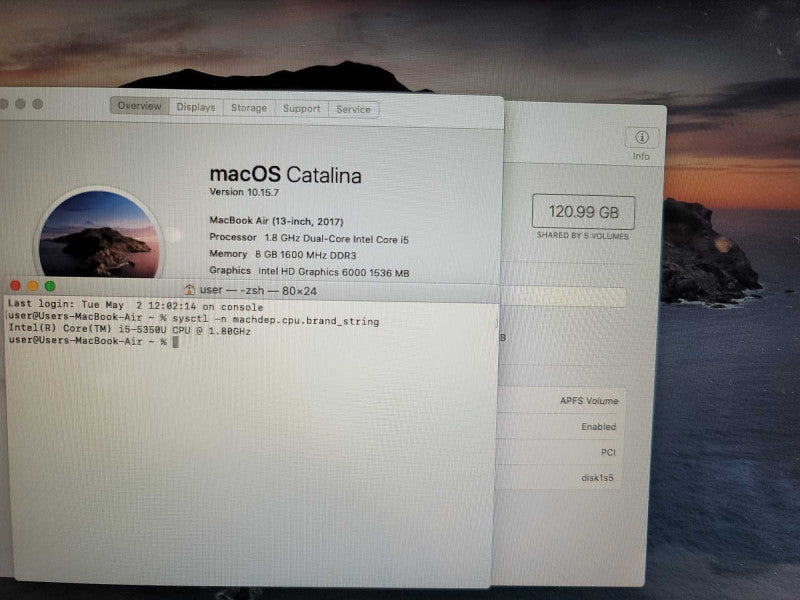 MacBook Air 2017 13\\" i5-5350U 8GB DDR3, 121GB SSD Q