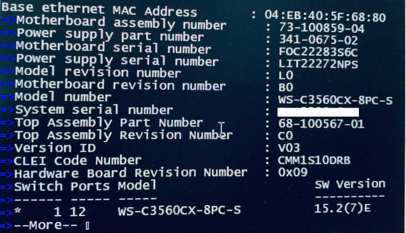 Cisco WS-C3560CX-8PC-S 8 Port 3560CX Ethernet Switch =