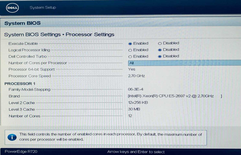 Dell PowerEdge R720 - 1x Xeon E5-2697 v2 2.70GHz 32GB ECC H710P Mini 2xPSUs =