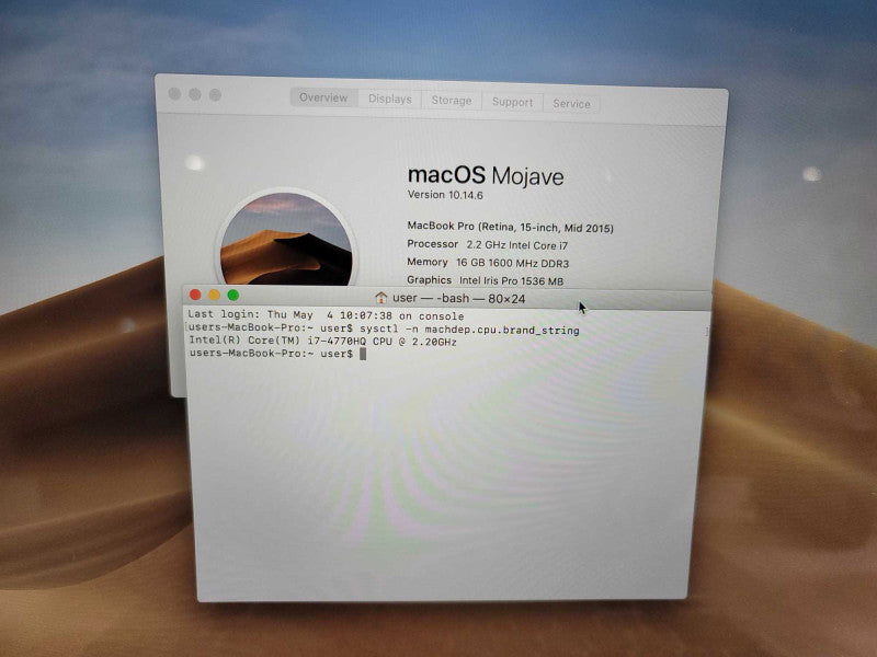 MacBook Pro 2015 15\\" i7-4770HQ 16GB RAM 250GB SSD