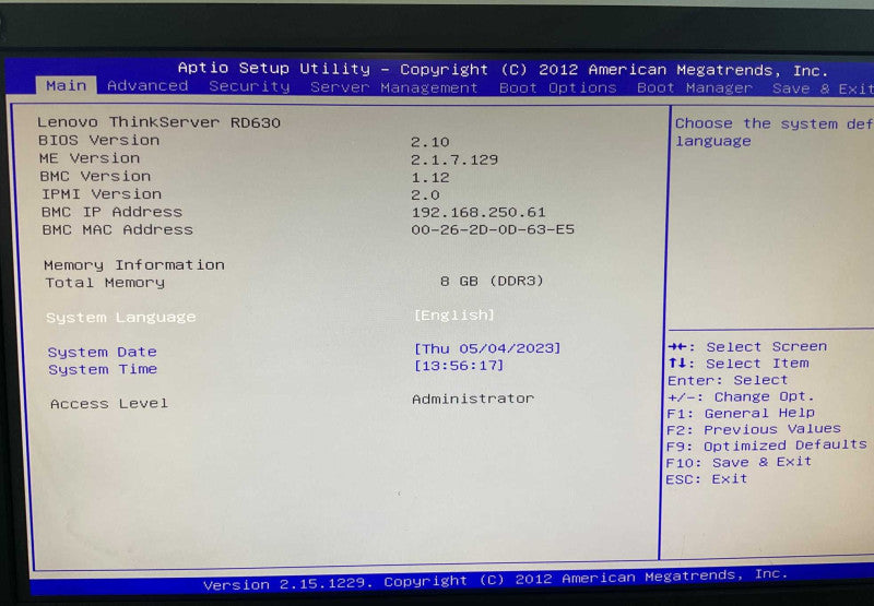 Lenovo RD630 Intel Xeon E5-2640 @2.50GHz 8GB RAM  -