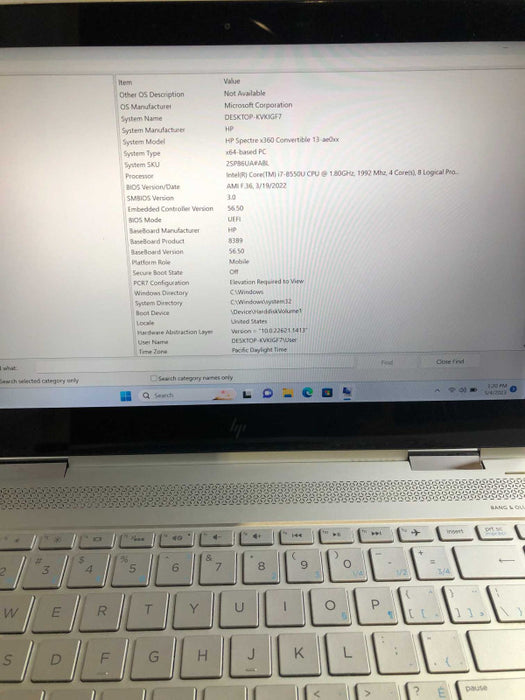 HP Spectre X360 Convertible 13-ae088ca i7-8550U @ 1.8GHz /8GB Ram / 256GB M.2