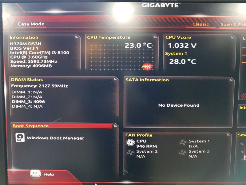 CPU/Mobo Combo i3-8100 @ 3.60ghz / 4gb ram / H370M DS3H mobo  #