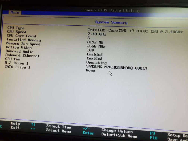 Lenovo M920q ThinkCentre Tiny Desktop PC i7 8700T @ 2.40GHz 8GB SSD 256GB
