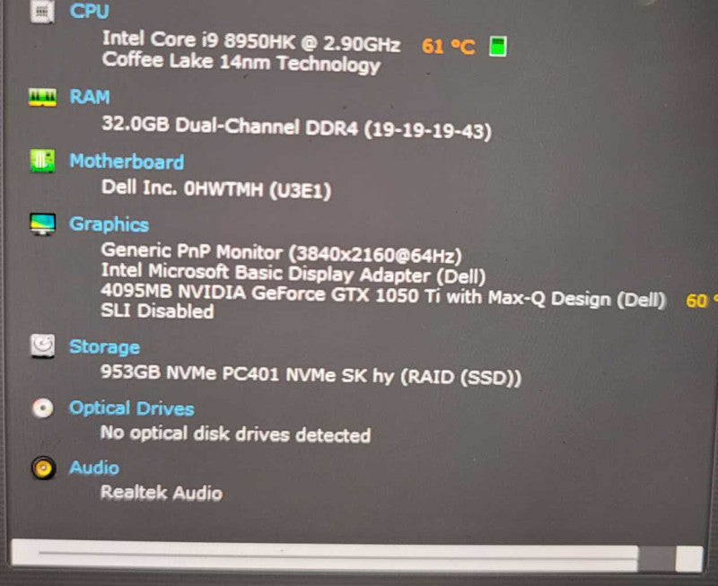 Dell XPS 15\\" 9570 i9-8950K, 32GB DDR4, GeForce GTX 1050 Ti(4GB), 1TB SSD
