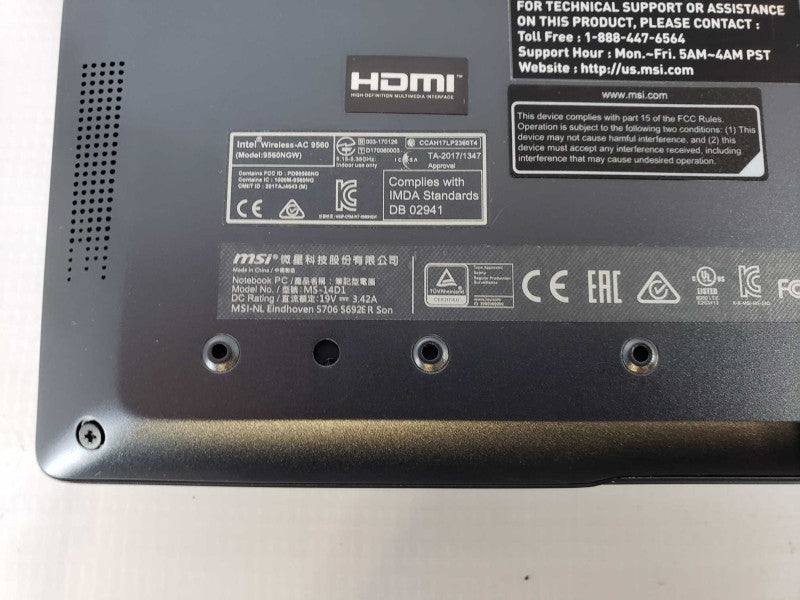 MSI MS-14D1 intel i3-10110U @ 2.10GHz / 8GB Ram / No HDD