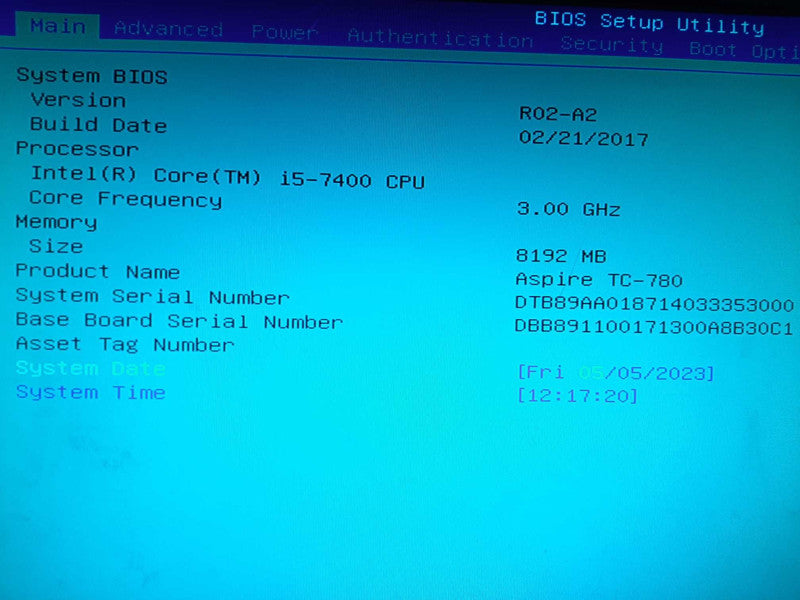Acer TC-780-ES11 i5-7400 8GB DDR4 No HDD $