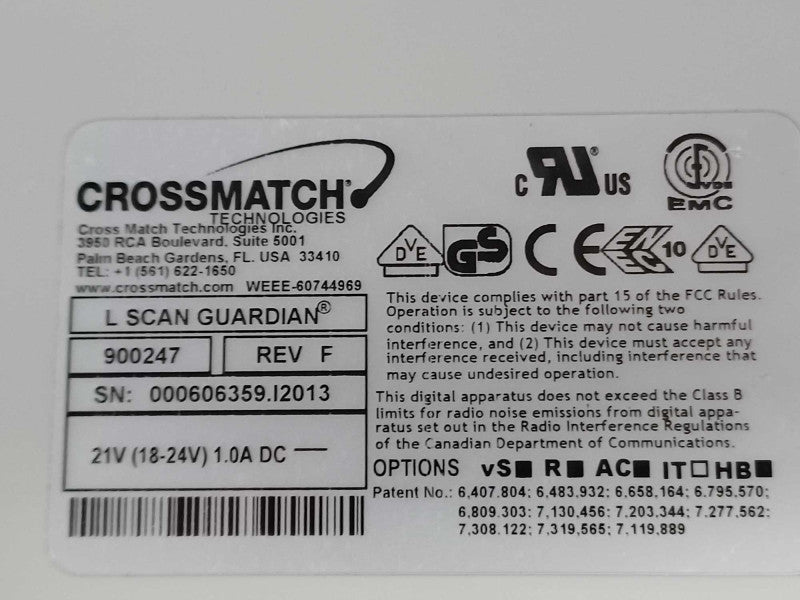 Guardian Crossmatch L Scan Guardian 900247 REV F w/ Power Adapter, Read _