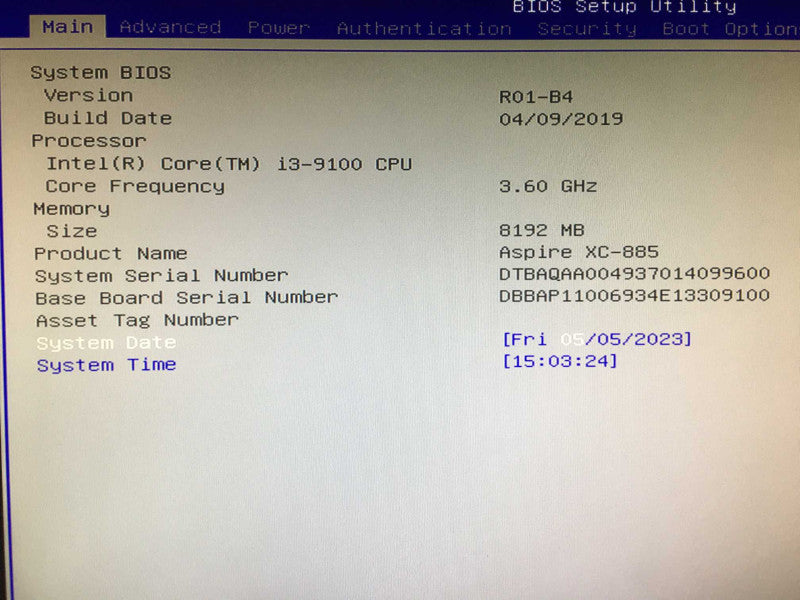 Acer Aspire XC-885 Intel Core i3-9100 CPU, 8GB RAM DDR4, NO HDD
