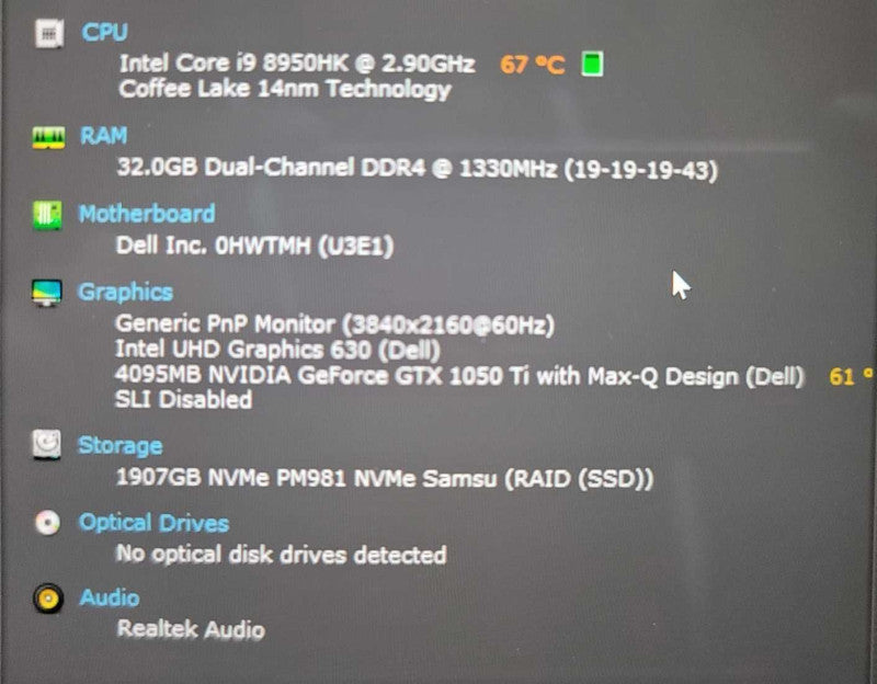 Dell XPS 9570 4K Touch Screen 15\\" i9-8950HK 32GB DDR4 GTX 1050 Ti 2TB NVMe