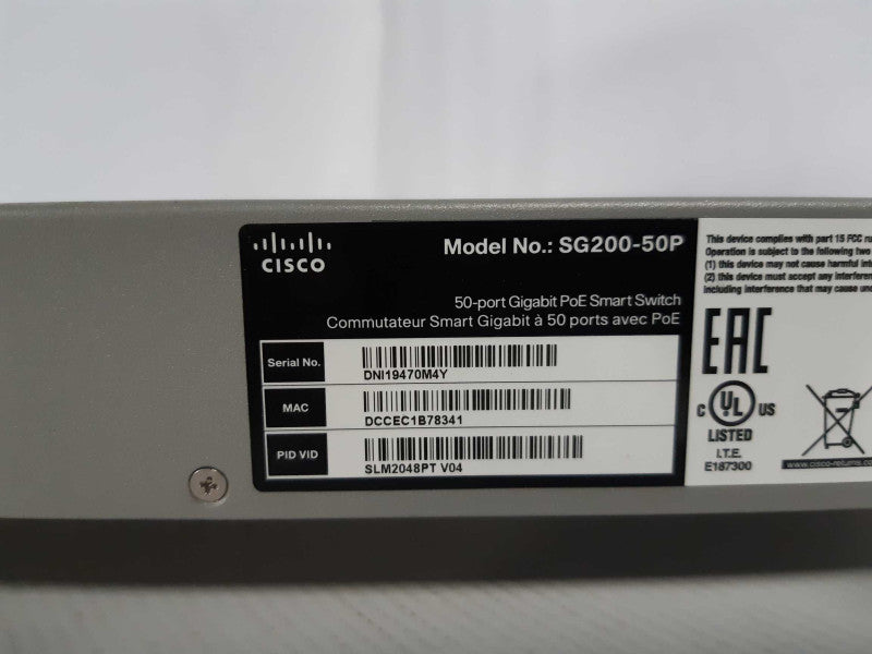Cisco SG200-50P 50-Port Gigabit PoE Smart Switch SLM2048PT _