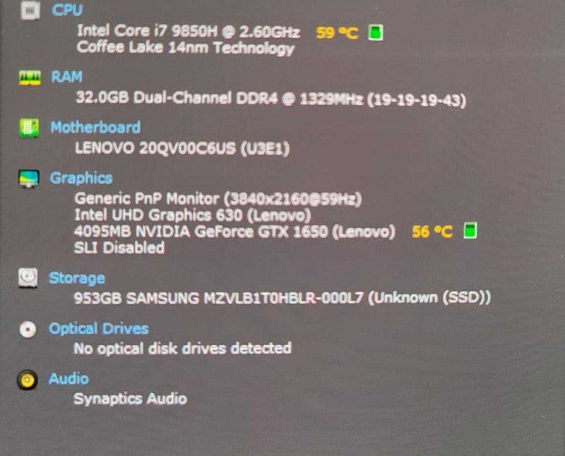 Lenovo X1 Extreme 2nd Gen i7-9850H, 32GB DDR4, 4GB GeForce GTX 1650, 1TB SSD