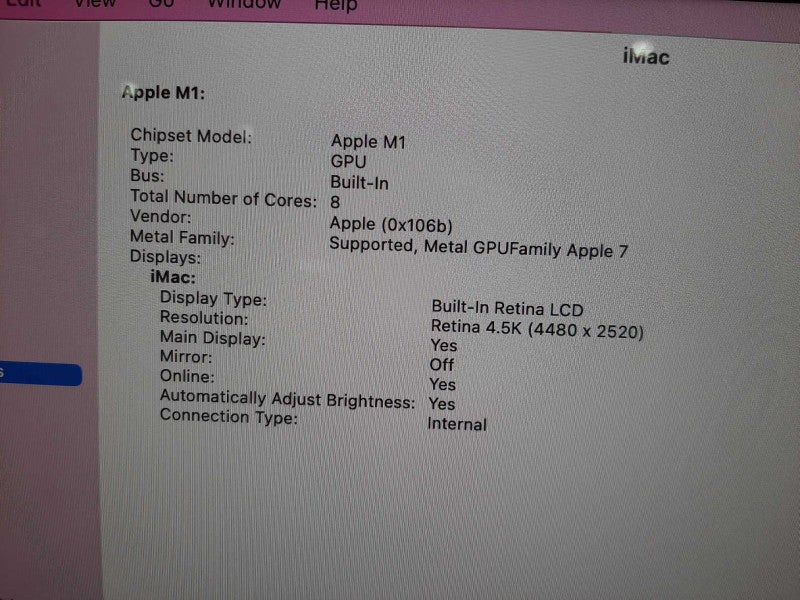 Apple iMac 24 Inch 2021 4.5k Display M1 Chip 8C GPU 8C CPU 16 GB 1 TB SSD Storage $