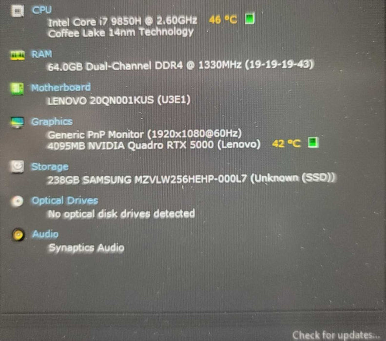 Lenovo Thinkpad P53 i7-9850H, 64GB DDR4, 4GB Quadro RTX 5000, 256GB SSD