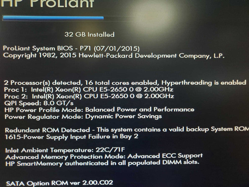 HP ProLiant DL360P Gen8, 2x E5-2650 2.0GHZ 32GB RAM |