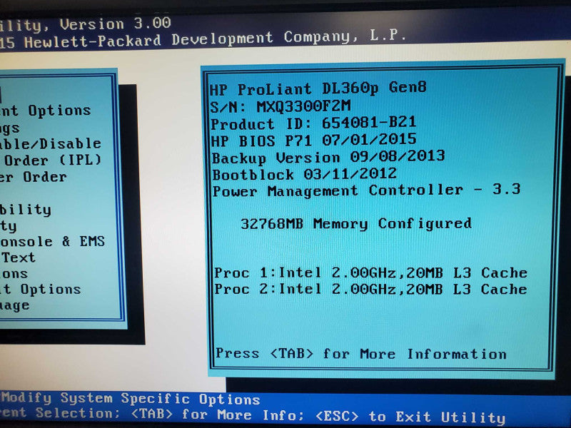 HP ProLiant DL360P Gen8, 2x E5-2650 2.0GHZ 32GB RAM |