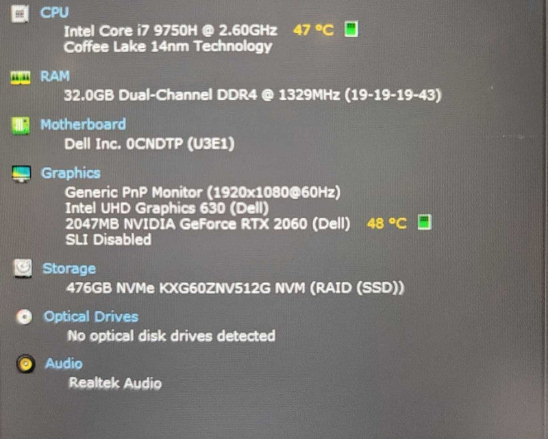 Dell G5 5590 15\\" i7 -9750H , 32GB DDR4, 2GB GeForce RTX 2060, 500GB SSD