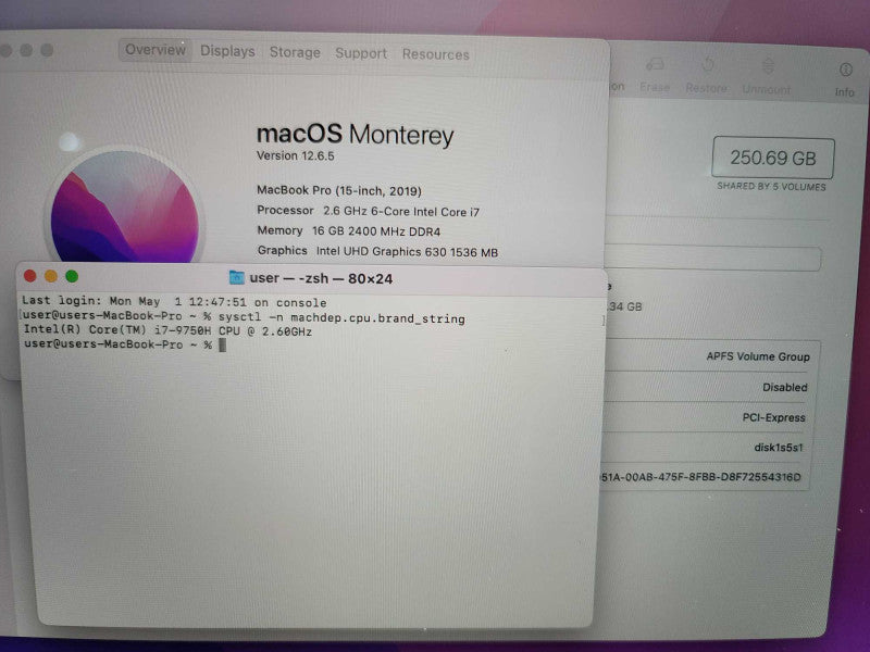 MacBook Pro 2019 15\\" i7-9750H 16GB DDR4 250GB SSD Q
