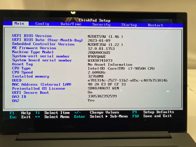 Lenovo ThinkPad X1 Extreme i7-9850H GeForce GTX1650 4GB 32 GB RAM 1TB SSD
