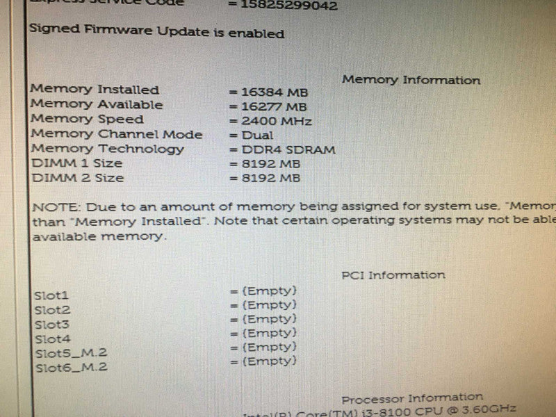 Dell Optiplex 3060 Intel Core i3-8100 CPU @ 3.6GHz 16Gb RAM DDR4, 256SSD