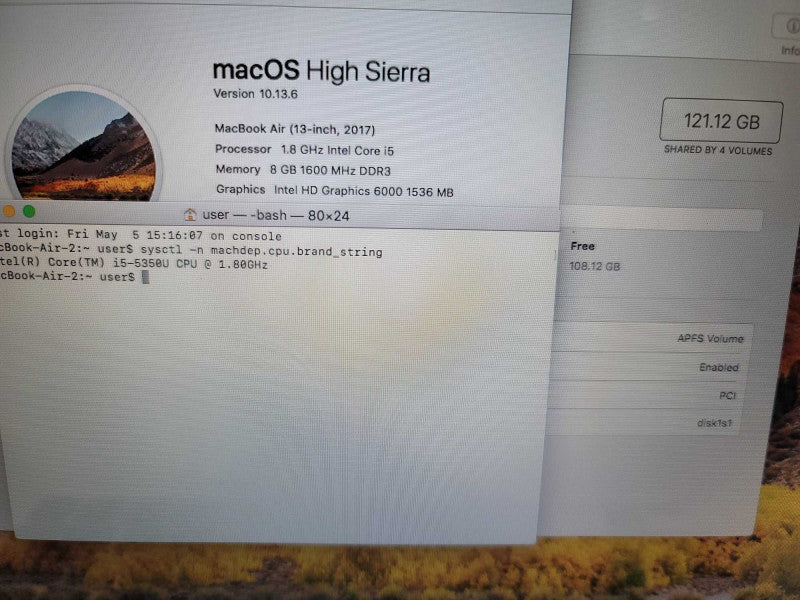 Macbook Air 2017 13\\" i5-5350, 8GB DDR3,  128GB SSD **READ