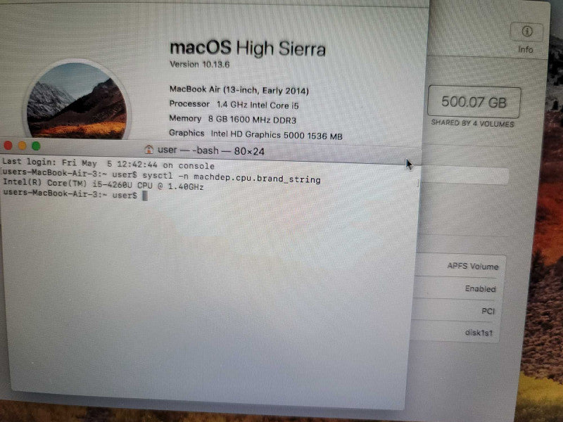 MacBook Air 2014 i5-4260U, 8GB DDR3, 500GB SSD